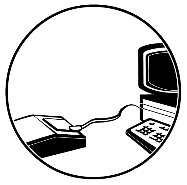 Computer and parts in a circle vinyl sticker. Customize on line.      Computers 024-0201  